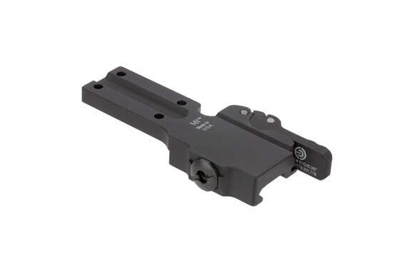 The Trijicon MRO Midwest Industries red dot mount with quick detach lever features a hardcoat anodized black finish